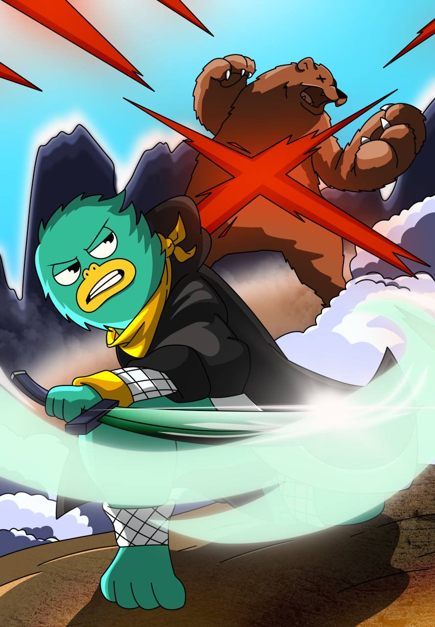 Samurai Yeti slashing down a bear