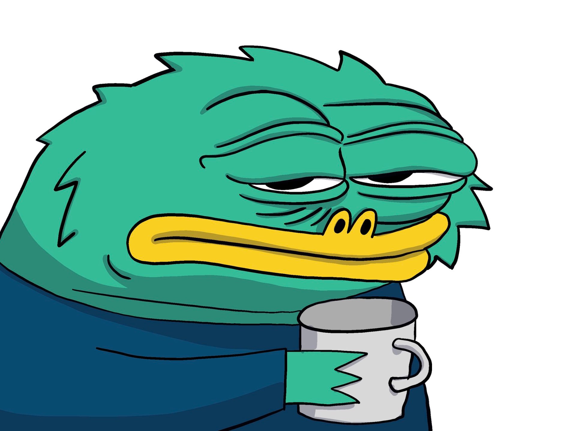 Tired Yeti holding a coffee mug