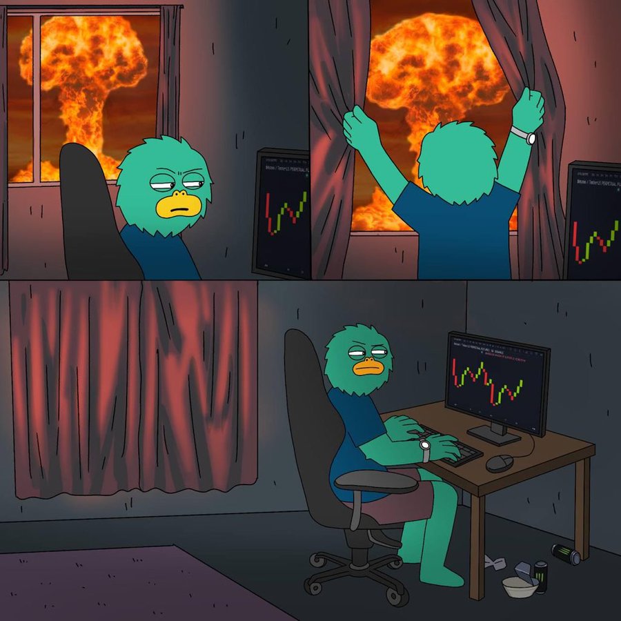 Yeti trading through an explosion outside the window